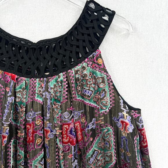 ANTHROPOLOGIE MOULINETTE SOEURS Velvet Burnout Dress Large Black Print Swing - Picture 10 of 16